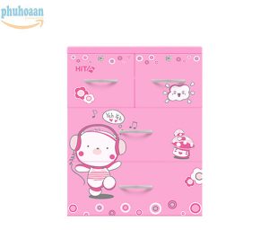 Tủ nhựa hita họa tiết gấu hồng cao cấp, giá rẻ
